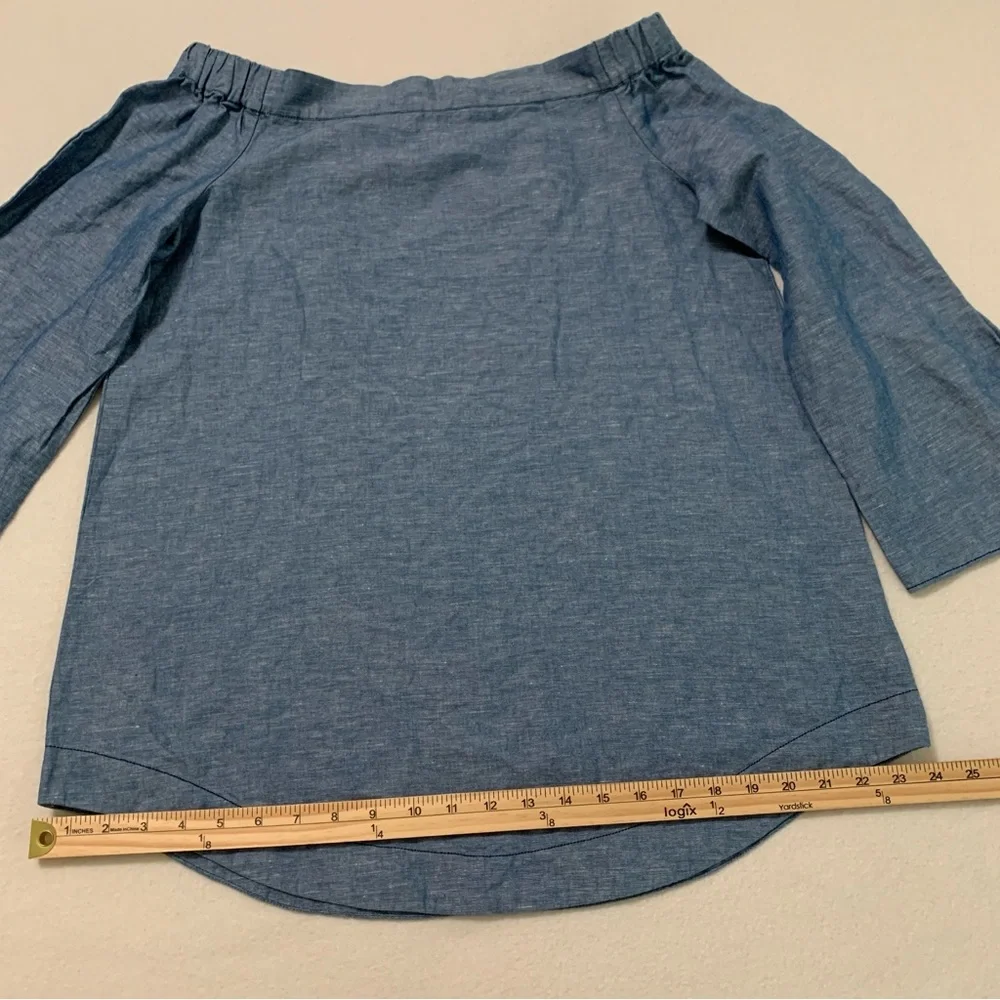 NEW Free People Women's Off Shoulder Long Sleeve Chambray Linen Blend Top Blue S - Picture 11 of 16